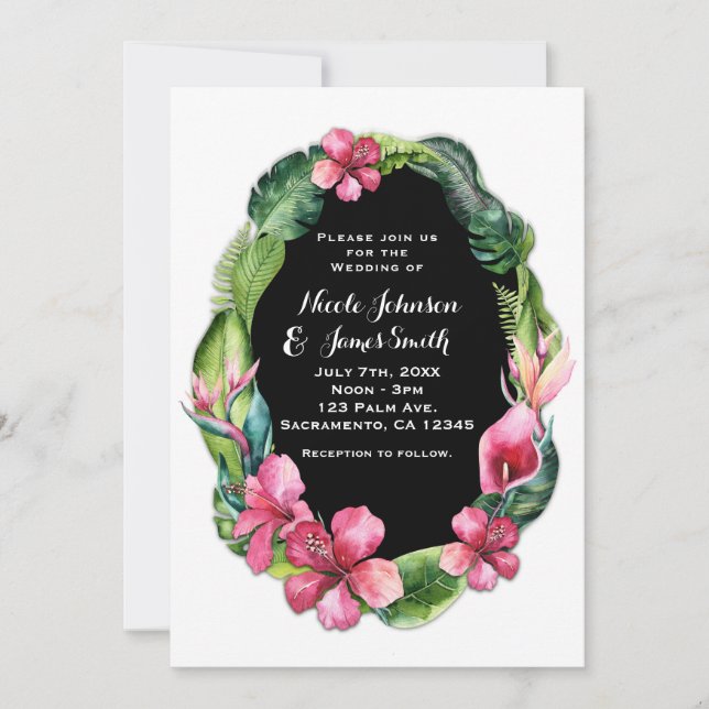 Tropical Garden Flowers & Leaves Invitations (Front)