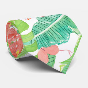 Tropical garden, hibiscus plumeria and palm leaves tie