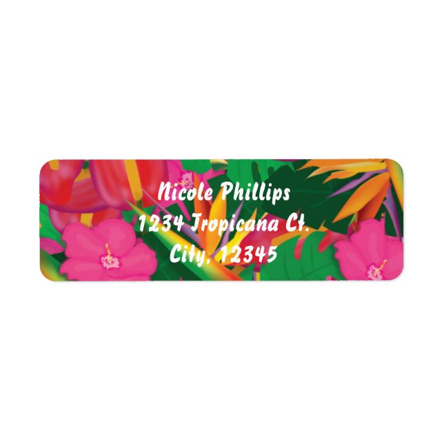 Tropical Garden Leaves & Flowers Address Labels (Front)