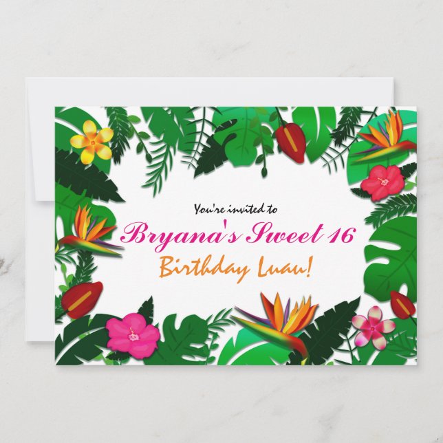 Tropical Garden Leaves & Flowers Party Invitations (Front)
