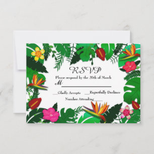 Tropical Garden Leaves & Flowers Wedding RSVP Card