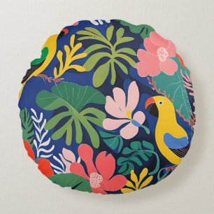 Tropical Garden Modern Expressionism Artwork Round Cushion
