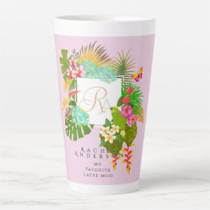 Tropical Garden Monogram Pink Latte Mug