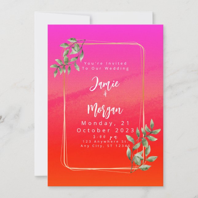 Tropical Garden Sunrise Wedding Invitation (Front)