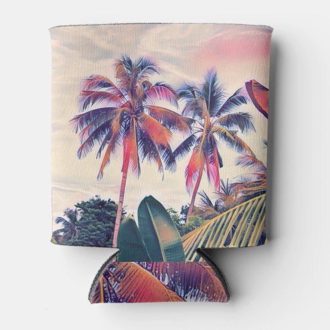 Tropical garden, sunset palm scene. can cooler (Front)
