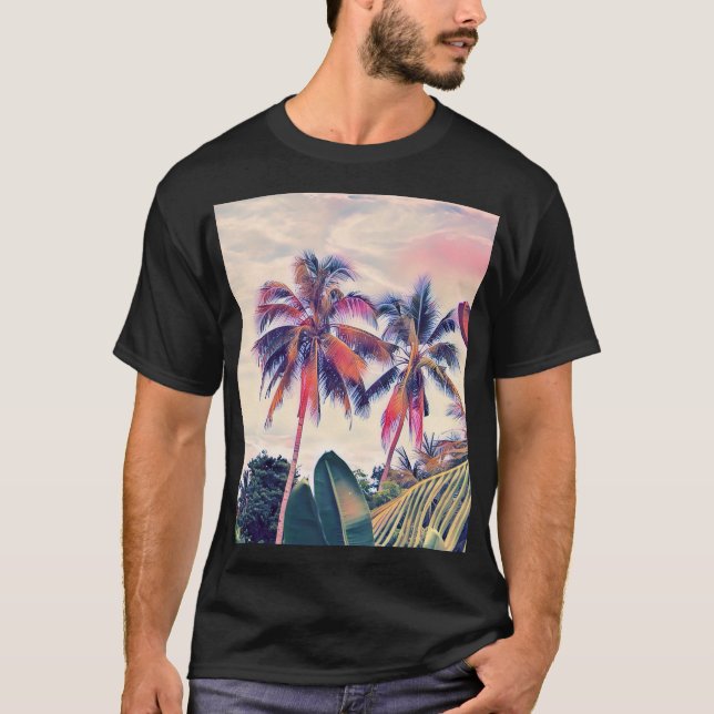 Tropical garden, sunset palm scene. T-Shirt (Front)