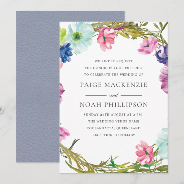 Tropical Garden Watercolor Floral Wedding Invite (Front/Back)