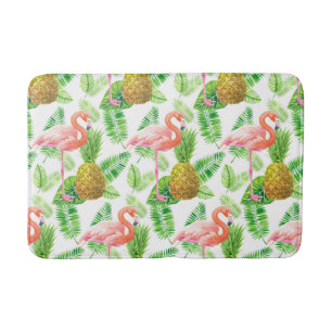 Tropical garden watercolor pattern bath mat