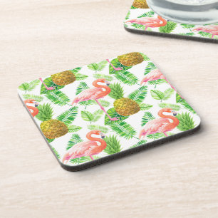 Tropical garden watercolor pattern coaster