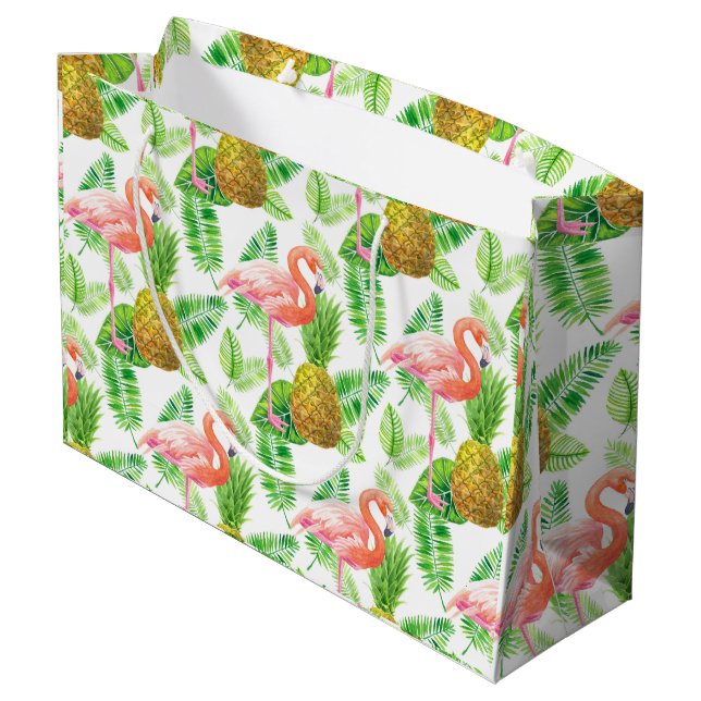 Tropical garden watercolor pattern large gift bag (Back Angled)