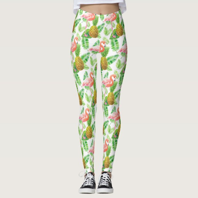 Tropical garden watercolor pattern leggings (Front)