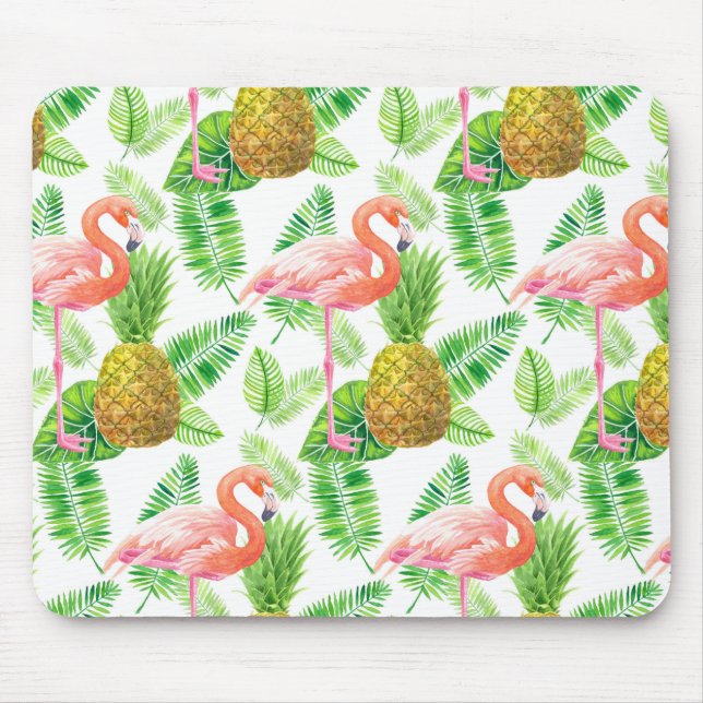 Tropical garden watercolor pattern mouse mat (Front)