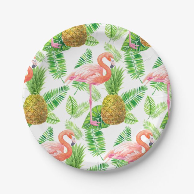 Tropical garden watercolor pattern paper plate (Front)