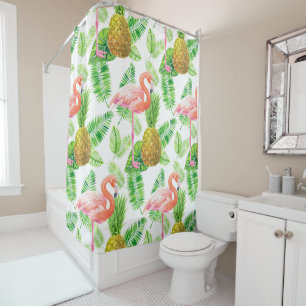 Tropical garden watercolor pattern shower curtain
