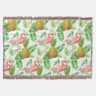 Tropical garden watercolor pattern throw blanket