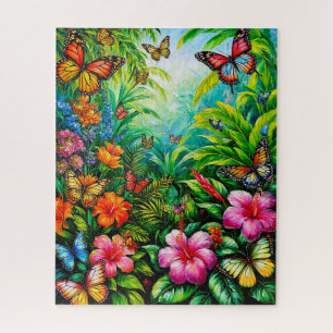 Tropical Garden with Colourful Butterflies Jigsaw Puzzle