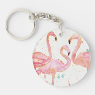 Tropical   Gathering of Flamingos Key Ring