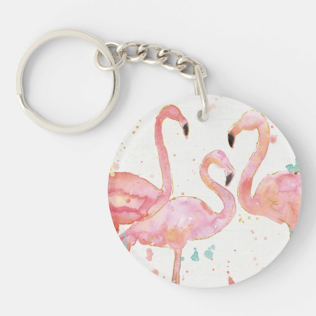 Tropical | Gathering of Flamingos Key Ring (Front)