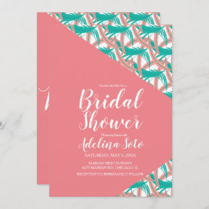 Tropical Geo Palm Coral Feathers Bridal Shower Invitation