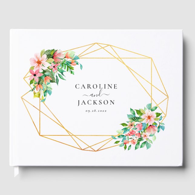 Tropical Geometric Floral Wedding Guest Book (Front)