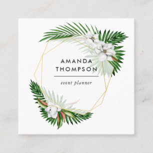 Tropical Geometric Greenery Foliage Square Business Card