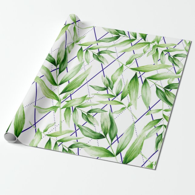 Tropical Geometric Greenery Wrapping Paper (Unrolled)