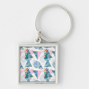 Tropical Geometric Pattern Key Ring