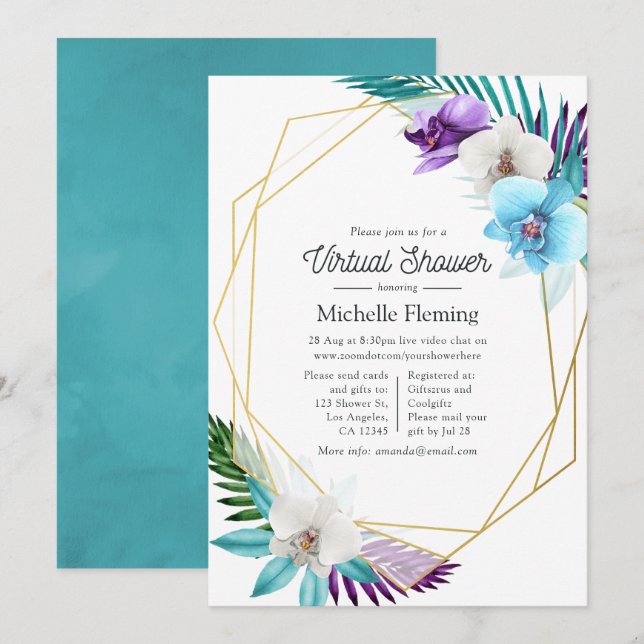 Tropical Geometric Summer Virtual Baby Shower Invitation (Front/Back)