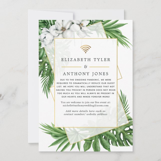 Tropical Geometric Virtual Wedding Guest List Announcement (Front)
