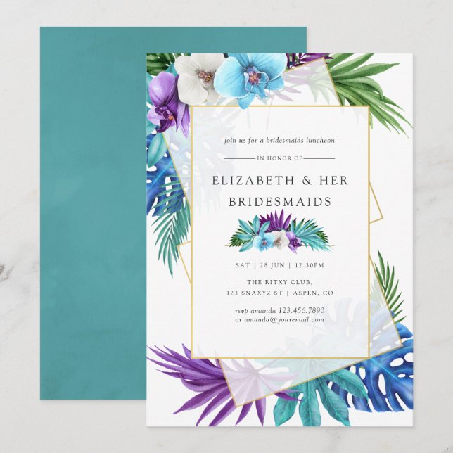 Tropical Geometric Wedding Bridesmaids Luncheon Invitation (Front/Back)
