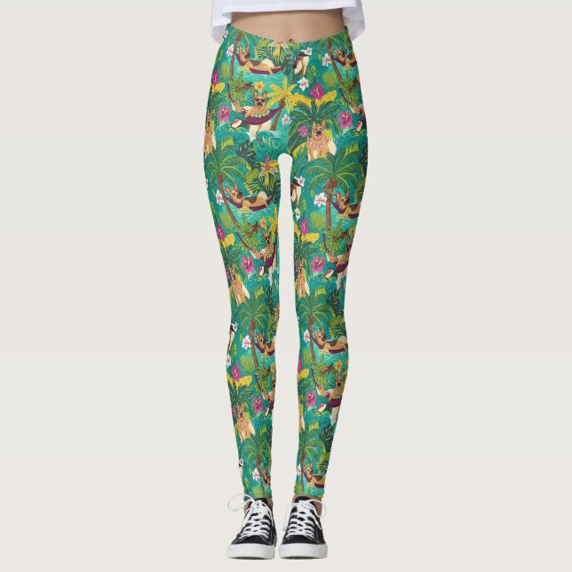 Tropical German Shepherd Beach Vibes Leggings (Front)