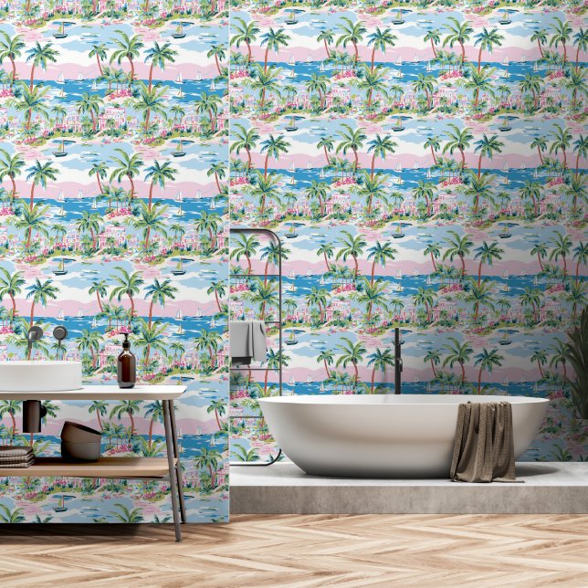 Tropical Getaway Pattern Wallpaper (Bathroom)