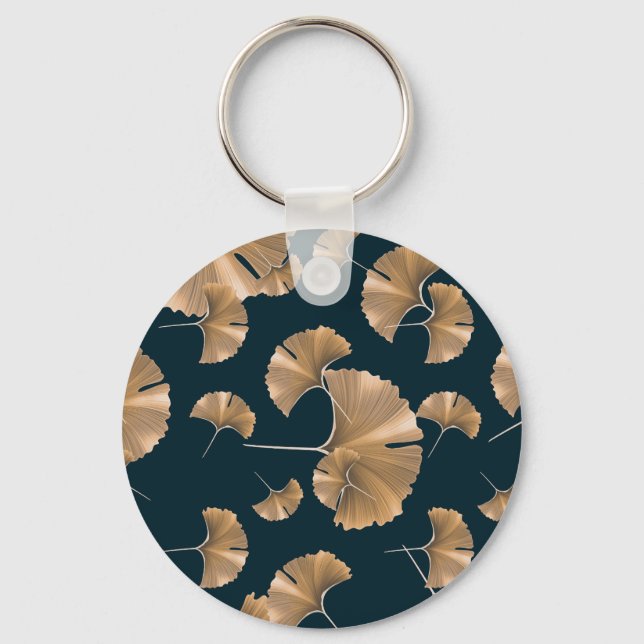 Tropical ginko palm leaves, Hawaiian pattern. Key Ring (Front)