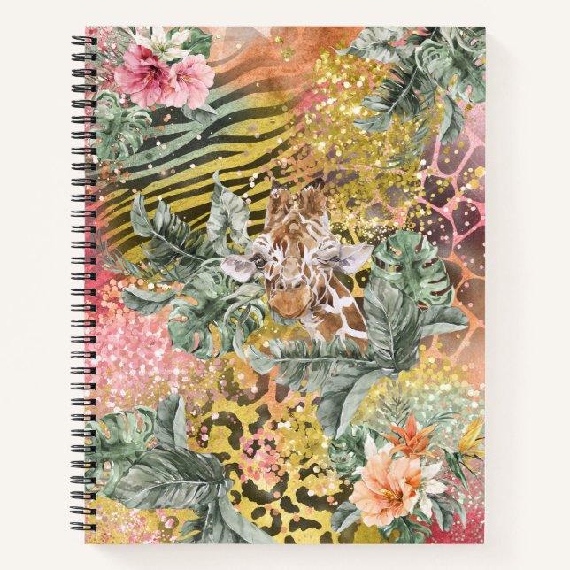Tropical Giraffe on Animal Print Notebook (Front)