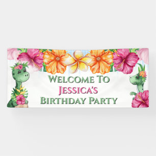 Tropical girl dinosaurs jungle flowers DIY wording Banner