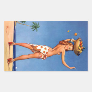 Tropical Girl Pin Up Rectangular Sticker