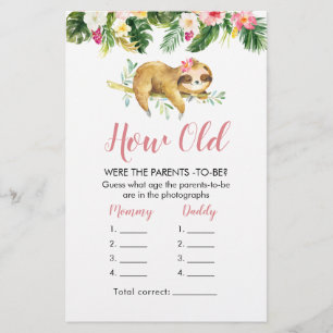 Tropical Girl Sloth Baby Shower How Old Parents