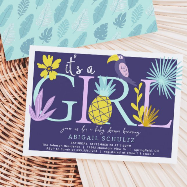 Tropical Girl Violet Baby Shower Invitation (Creator Uploaded)