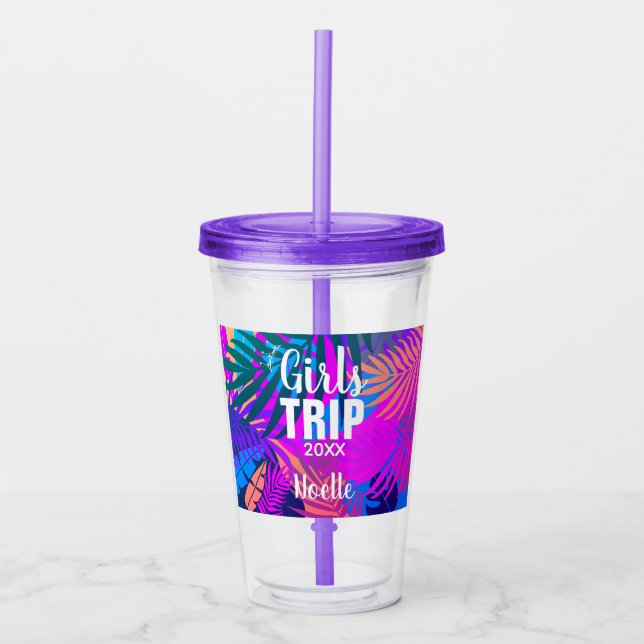Tropical Girls Trip with Crown & Year Acrylic Tumbler (Front)