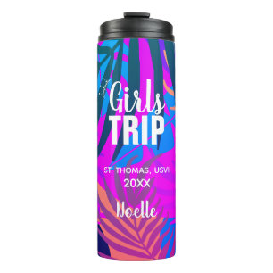 Tropical Girls Trip with Crown, Year, and Name Thermal Tumbler