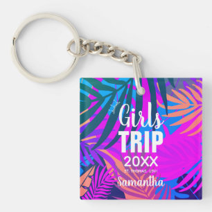 Tropical Girls Trip with Crown, Year, & Name Key Ring
