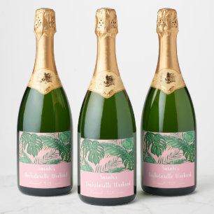 Tropical Girly Pink Bachelorette Weekend Party Sparkling Wine Label