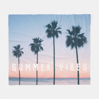 Tropical Girly Pink & Blue Palm Tree Sunset Custom Fleece Blanket