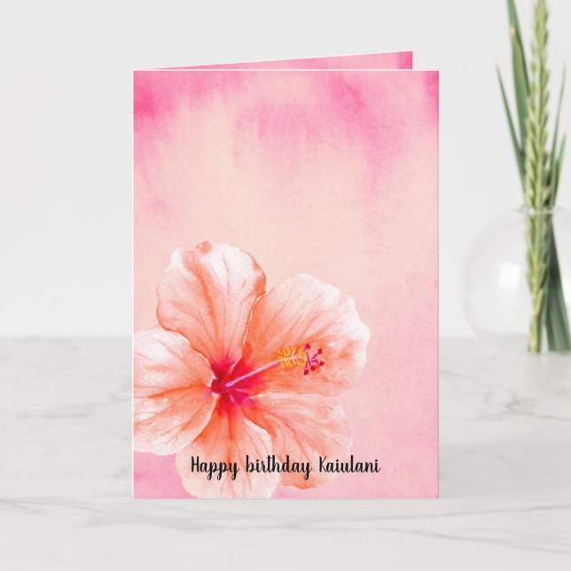 Tropical Girly Pink Peach Hibiscus Flower Card (Front)