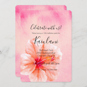 Tropical Girly Pink Peach Hibiscus Flower Invitation