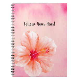 Tropical Girly Pink Peach Hibiscus Flower Notebook