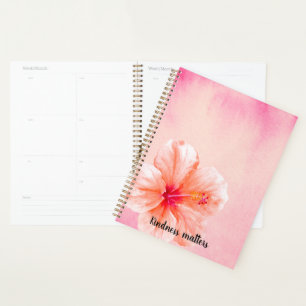 Tropical Girly Pink Peach Hibiscus Flower Planner