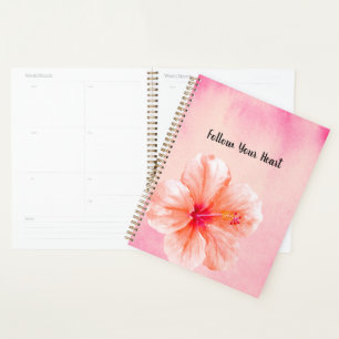 Tropical Girly Pink Peach Hibiscus Flower Planner