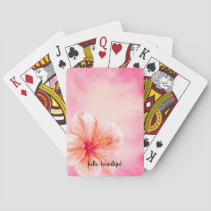 Tropical Girly Pink Peach Hibiscus Flower Playing Cards