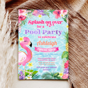 Tropical Girly Pool Party Birthday Invitation